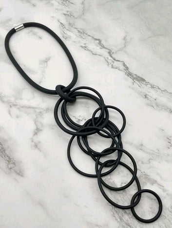 Women Multi Layer Black Chunky Bib Necklace Magnetic Clasp Wax Line Chocker