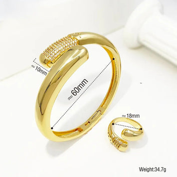 Luxury Rhinestone Cuffed Bangle & Ring Set