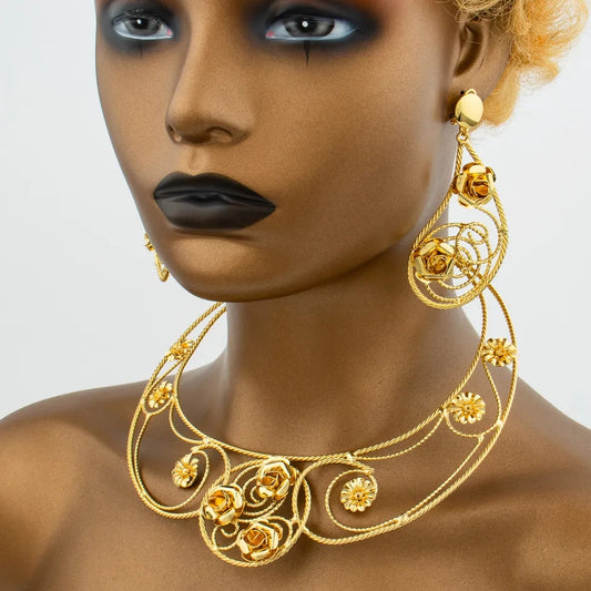 Augusta 18k Gold Plated Floral Jewelry Set – Necklace, Earrings, Bracelet & Ring