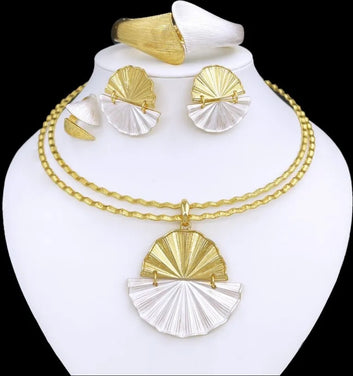Mide 18k Gold Plated Party Jewelry Set – Necklace, Earrings, Bracelet & Ring