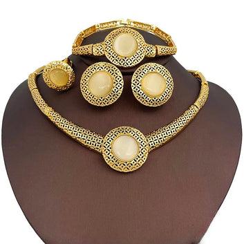Bisola 18k Gold Plated Opal Jewelry Set – Necklace, Earrings, Bracelet & Ring