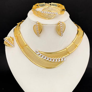 Adunola 18k Gold Plated Jewelry Set – Luxe Choker, Bracelet, Earrings & Ring