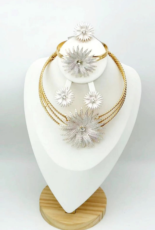 Roselyn 18k Gold Plated Jewelry Set – Elegant Necklace, Earrings, Bracelet & Ring