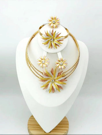 Roselyn 18k Gold Plated Jewelry Set – Elegant Necklace, Earrings, Bracelet & Ring