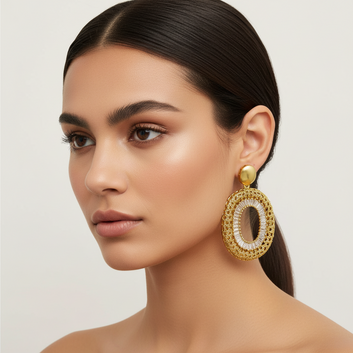 Zirconia Jewel One Gold Earrings | Elegant Gold Plated Statement Earrings – FancyDaria