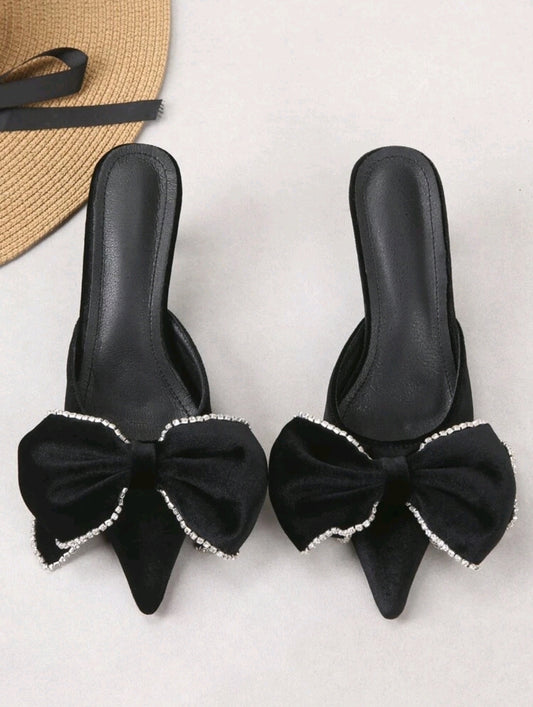 Black Velvet Rhinestones Mules