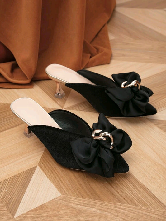 Velvet Chain & Bow Mule Pumps