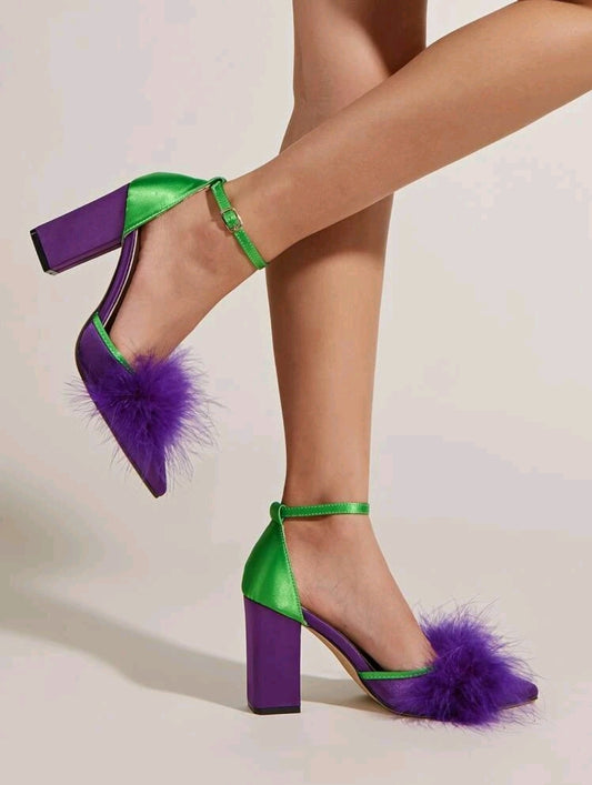 Classy Unique Fur Color block Pump
