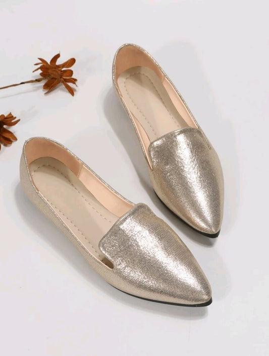 Metallic Point Toe Flat Loafers