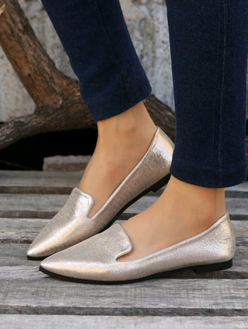 Metallic Point Toe Flat Loafers