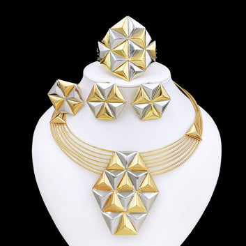 Aduni Oxy Pyramid Party Jewelry Set – Gold Plated Necklace, Earrings, Bracelet & Ring for Women