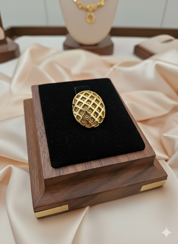 Golden Mosaic Majesty Ring – Gold-Plated Statement Ring with Intricate Design