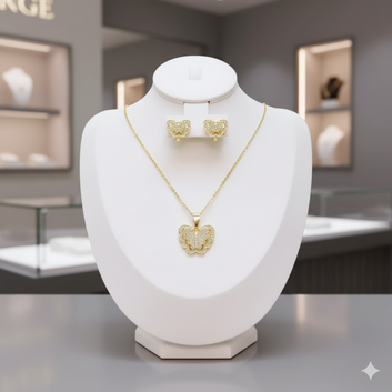 Golden Heart Charm Jewelry Set – 18K Gold-Plated Necklace & Earrings for Women