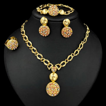 Wuraola Multicolor Stone Gold Jewelry Set, 4 Piece Necklace Bracelet Earrings Ring for Women