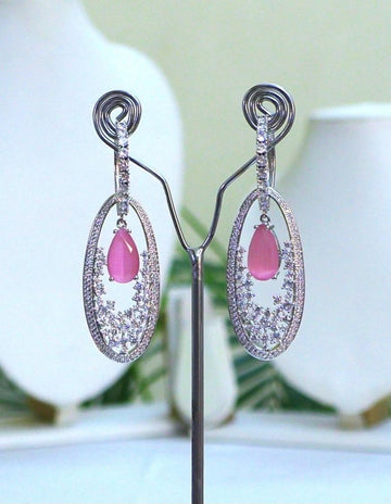 Yetunde Crystal Oval Drop Earrings for Women, Pink and Black Teardrop Statement Earrings