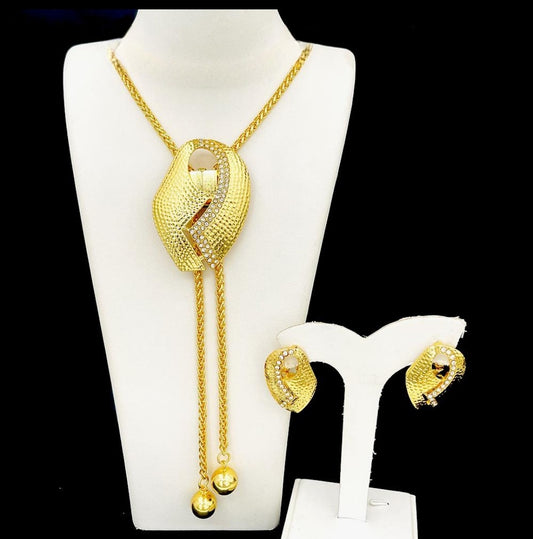 Ayana Luxe Gold Plated Sweater Necklace & Earrings Set
