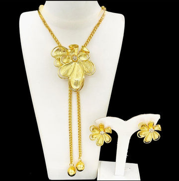 Radiant Petale Luxe 18k Gold Plated Sweater Necklace & Earrings Set