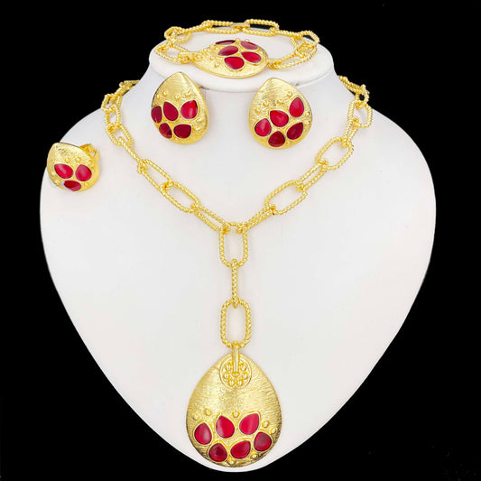 Adunni Elegance 18k Gold Plated Jewelry Set – Necklace, Earrings, Bracelet & Ring with Gemstones