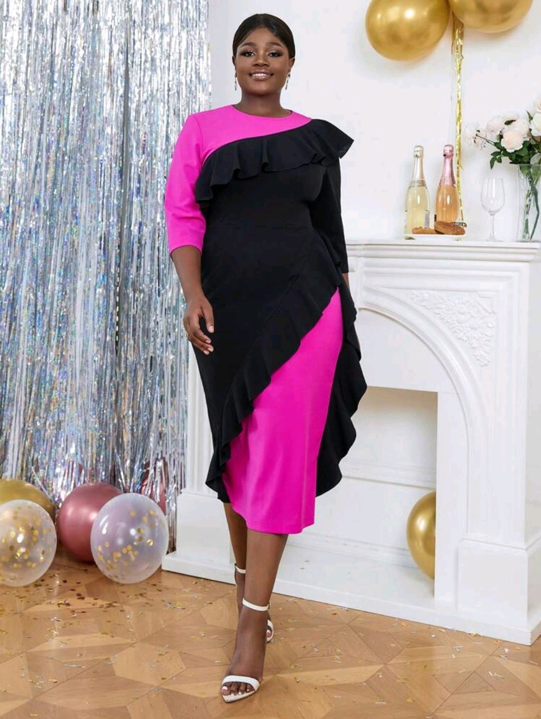 Women formal dress black and pink for any special event image 4