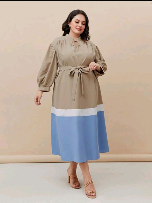 Beige Tie-Neck Dress