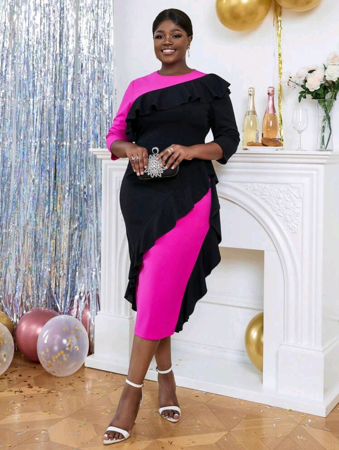 Women formal dress black and pink for any special event image 5