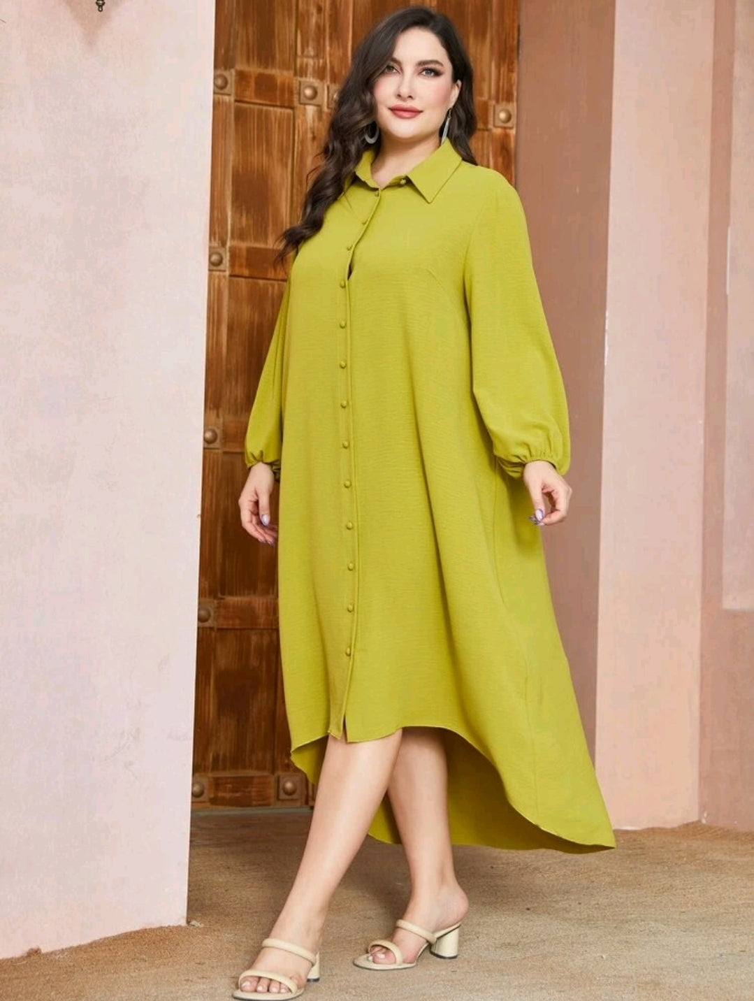 Lantern Sleeve High Low Shirt Dress image 5