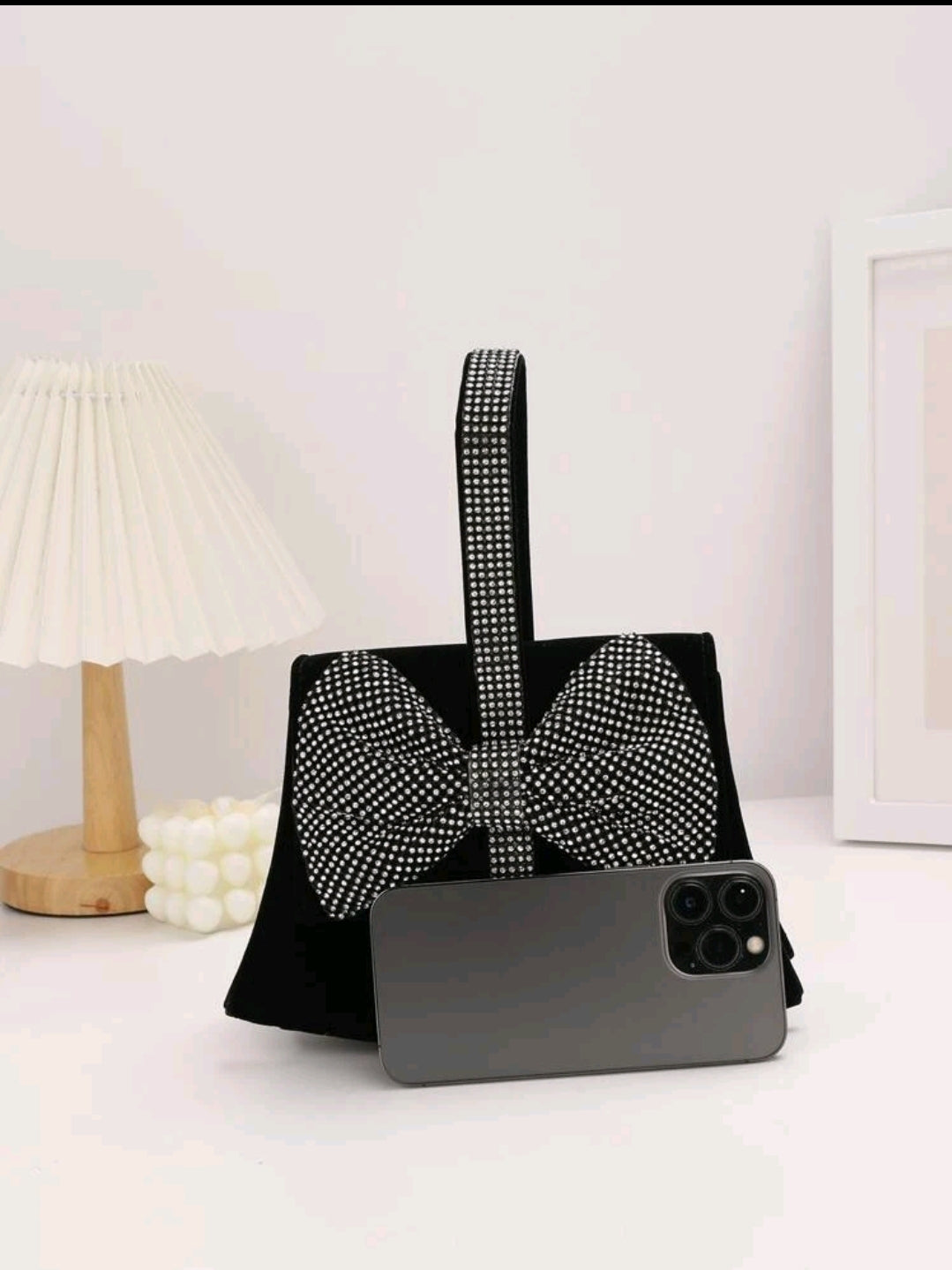 Classy Black Velvet Rhinestone Clutch Bag  image 2