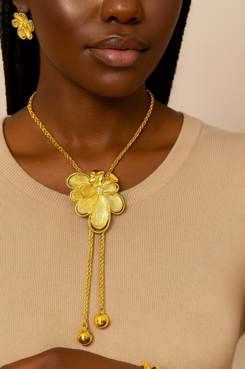 Radiant Petale Luxe 18k Gold Plated Sweater Necklace & Earrings Set