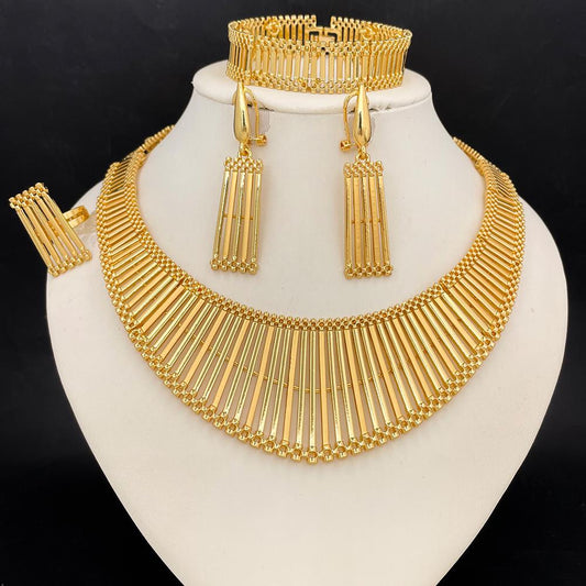 Ewa Oluwa 18k Gold Plated Jewelry Set – Necklace, Earrings, Bracelet & Ring