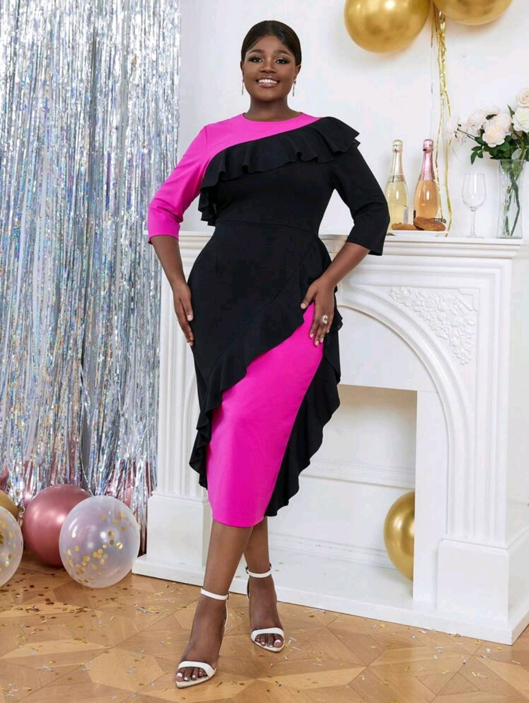 Women formal dress black and pink for any special event image 3