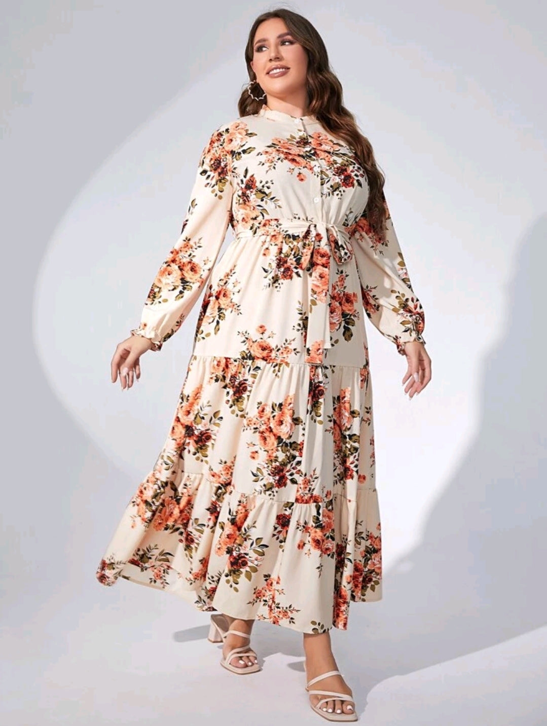 Floral Print Ruffle Hem Belted Dress image 5