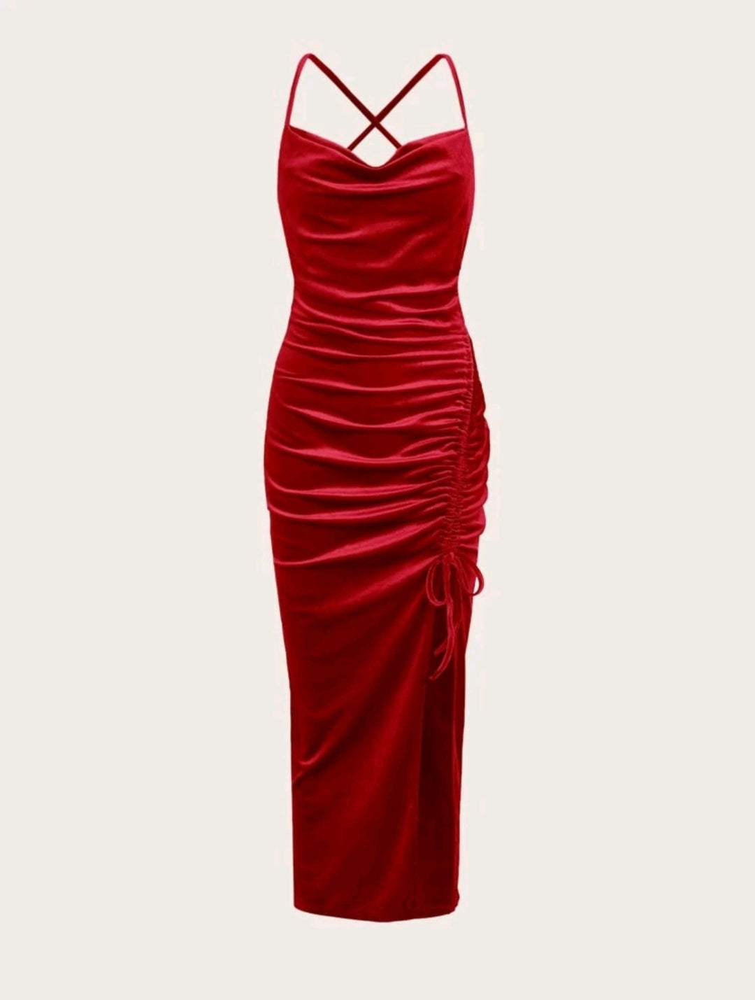 Solid Drawstring Ruched Velvet Dress image 0