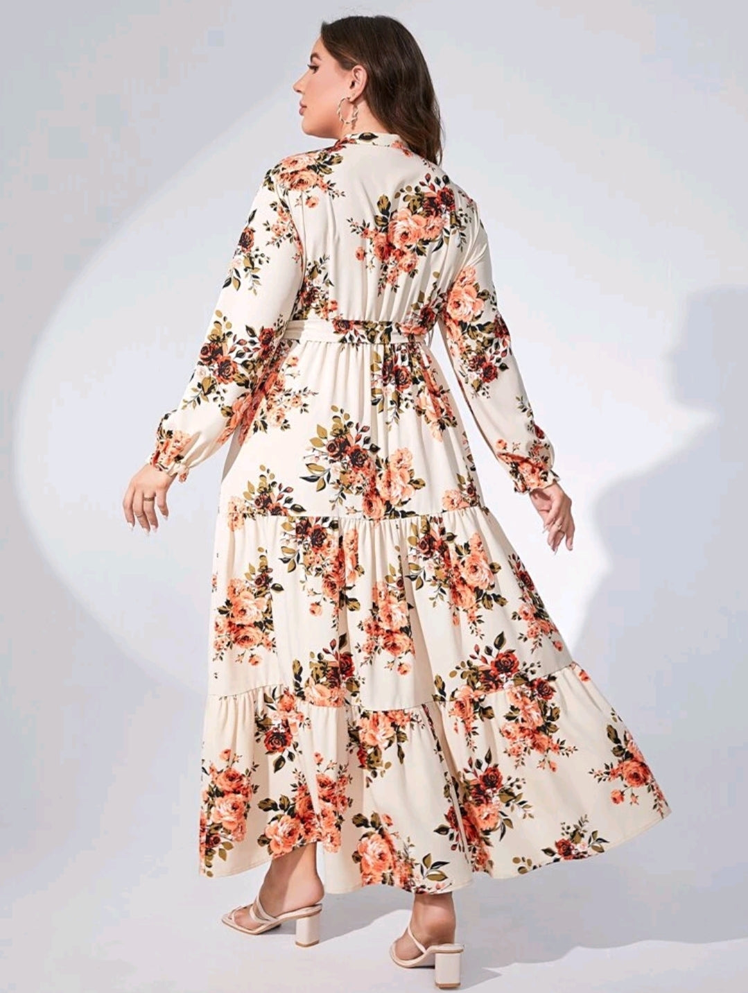 Floral Print Ruffle Hem Belted Dress image 2