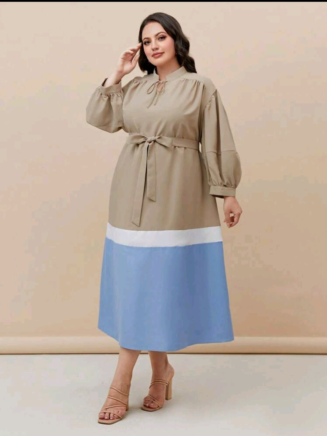 Beige Tie-Neck Dress image 3