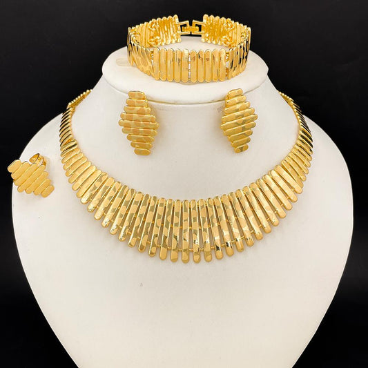 Abeni 18k Gold Plated Jewelry Set | Collar Necklace, Earrings, Bracelet & Ring