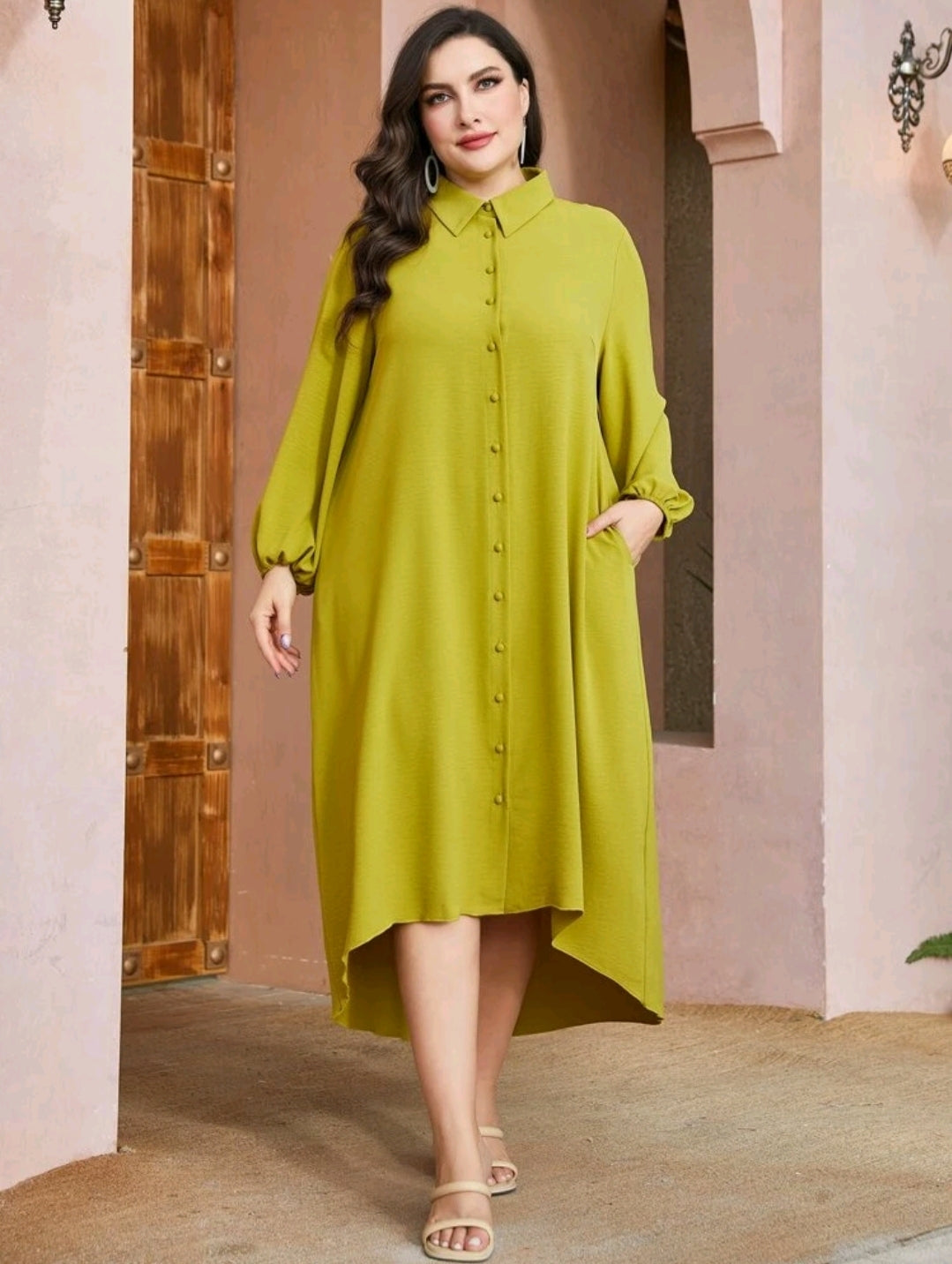 Lantern Sleeve High Low Shirt Dress image 3
