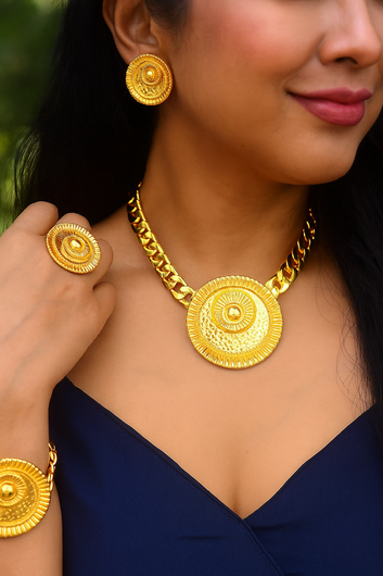 Radiant Majesty Gold-Plated Jewelry Set – Statement Necklace, Earrings, Bracelet & Ring | Wedding Jewelry