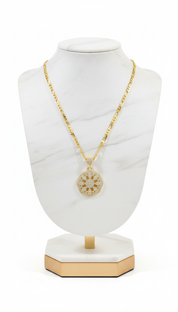 unisex gold sunflower mandala pendant necklace CZ crystal cluster Fancy Daria