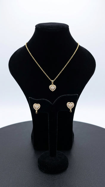 14K Gold Plated Pavé CZ Heart Necklace and Earrings Set | Dainty Heart Pendant Necklace | Minimalist Gold Heart Jewelry Set for Women | Valentine Gift | Birthday Gift for Her