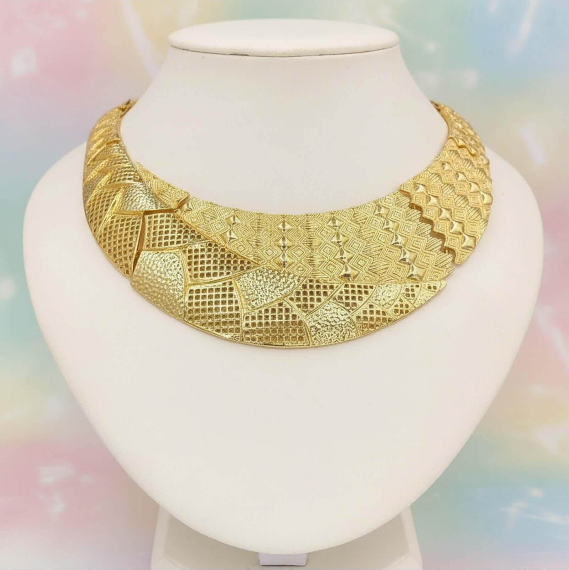 Zariel Geometric Luxe Gold Jewelry Set – 18K Gold-Plated Necklace, Earrings, Bracelet & Ring | Statement Wedding & Party Set