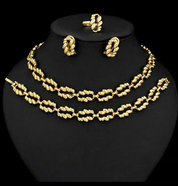 Ewa Classic Twisted Knot Gold Jewelry Set, 4 Piece Necklace Bracelet Earrings Ring for Women