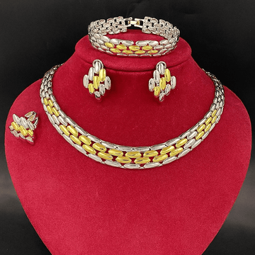 Aurevia Luxe Dual-Tone Jewelry Set | 18K Gold & Silver Plated Necklace, Bracelet, Earrings & Ring | Waterproof, Non-Tarnish, Hypoallergenic Jewelry for Women.