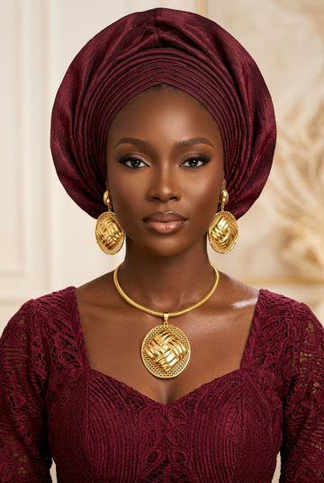 Arike Woven Gold Pendant Jewelry Set, 2 Piece Necklace and Earrings for Women