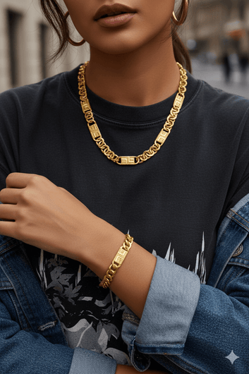 Prestige Unisex Cuban Gold Plated Necklace & Bracelet Set – FancyDaria