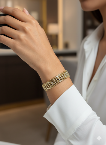 Luxurious 18K Gold Pave Diamond Link Bracelet for Women - Elegant Wide Chain Design