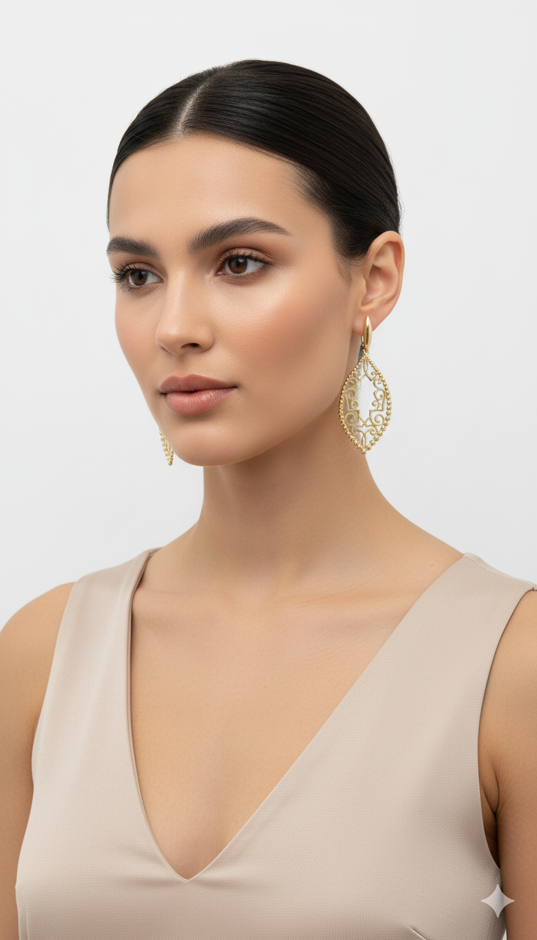 Regal Teardrop Gold Plated Statement Earrings
