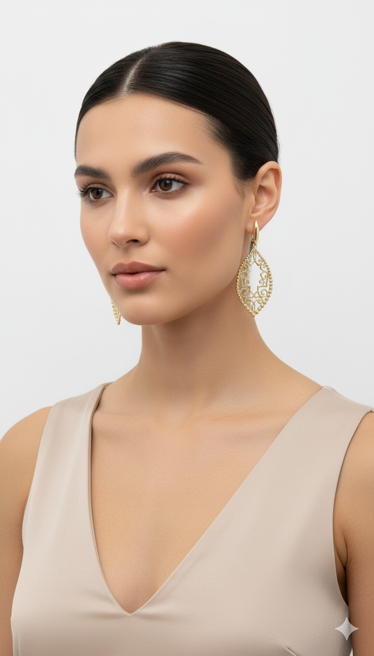 Regal Teardrop Gold Plated Statement Earrings