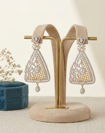 Morayo Crystal Triangle Statement Earrings for Women, Silver Lattice Drop Earrings