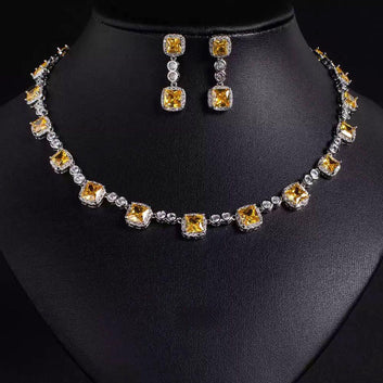 Jewelry set with necklace and earrings on a black mannequin