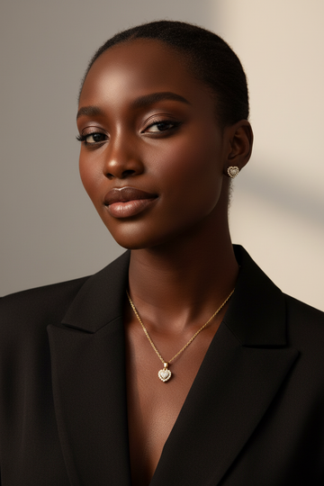 14K Gold Plated Pavé CZ Heart Necklace and Earrings Set | Dainty Heart Pendant Necklace | Minimalist Gold Heart Jewelry Set for Women | Valentine Gift | Birthday Gift for Her